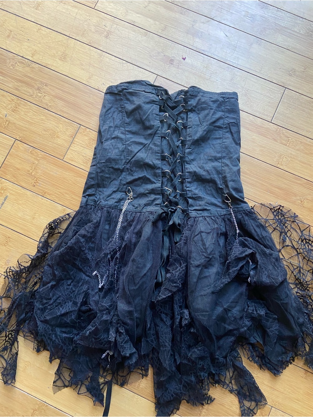 Black Gothic Lace-Up Circle Skater Skirt